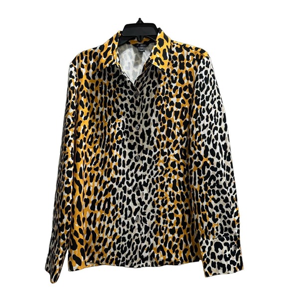 NWOT ST. JOHN $399 Crepe Black Leopard Print Blouse Size L - Picture 4 of 7